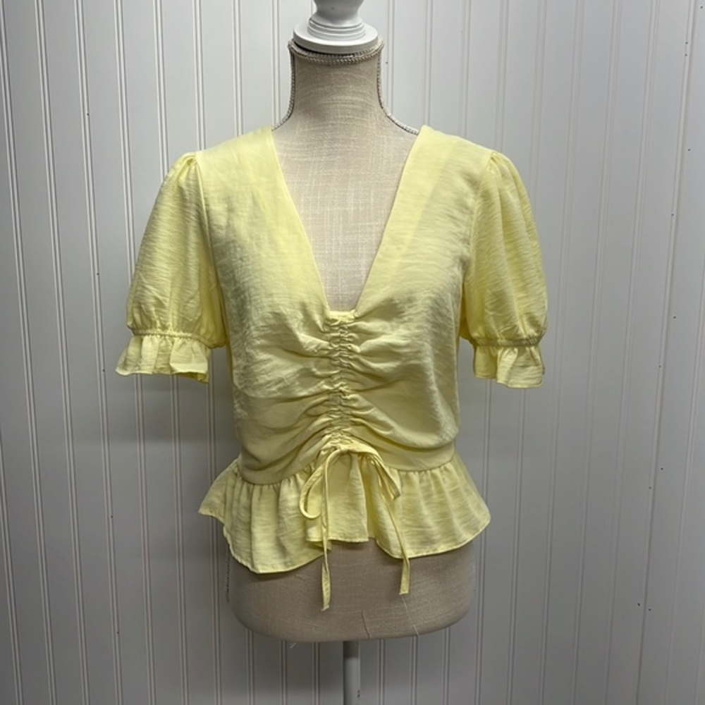 Topshop Yellow Ruched Puff‎ Sleeve Blouse Sz 8
